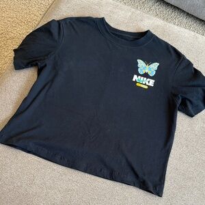 Nike Women’s cropped Black Tee with Colorful Butterfly